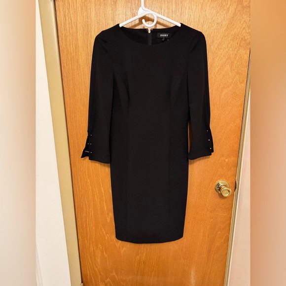 Sz 2 DKNY gold embellished long sleeve black dress new without tags - Picture 2 of 8